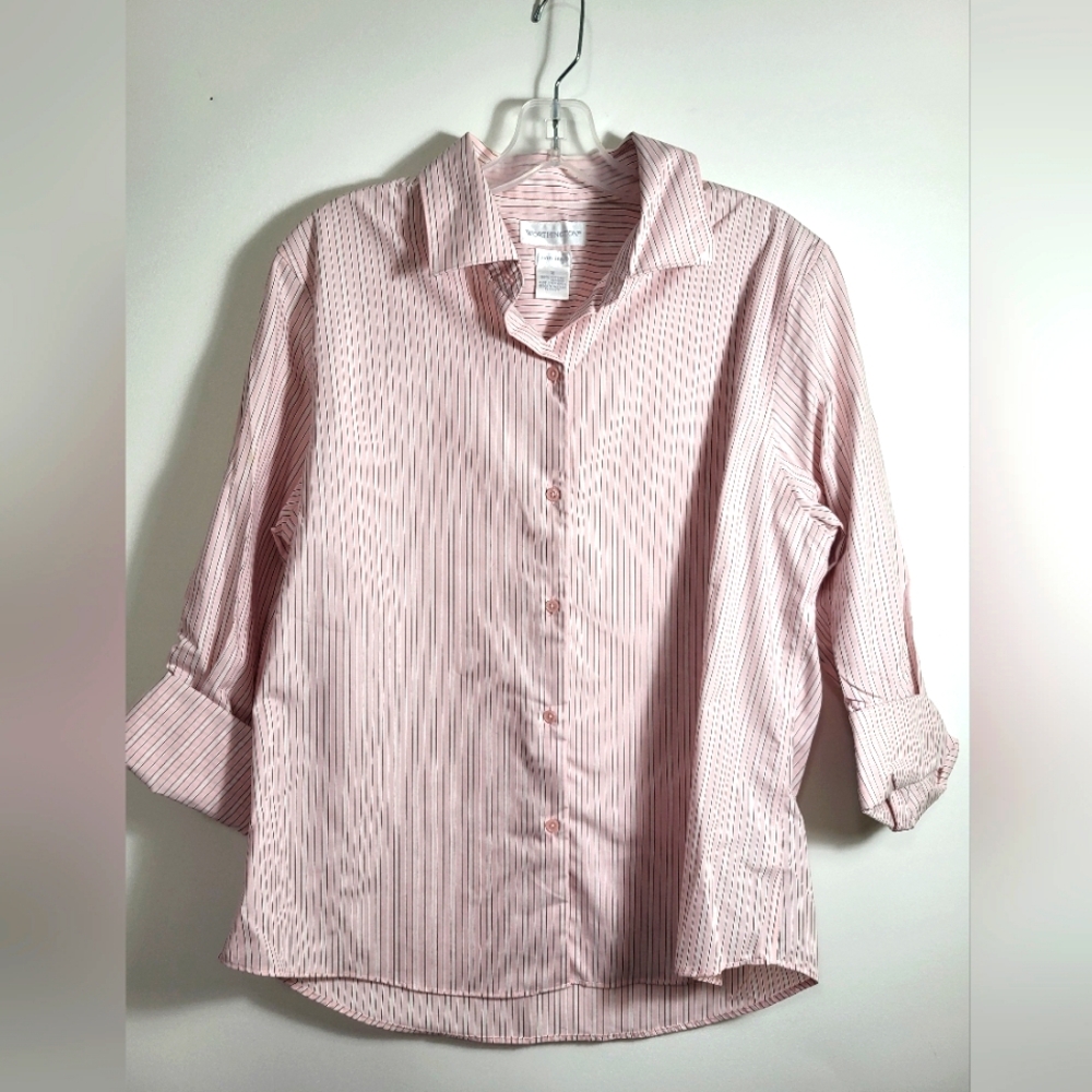 Worthington pink vintage button down shirt women's 14 #2544